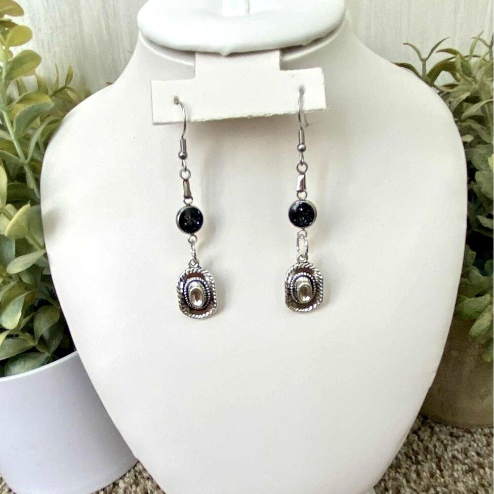 Silver-toned Miniature Cowboy Hat Earrings - Picture 2 of 3